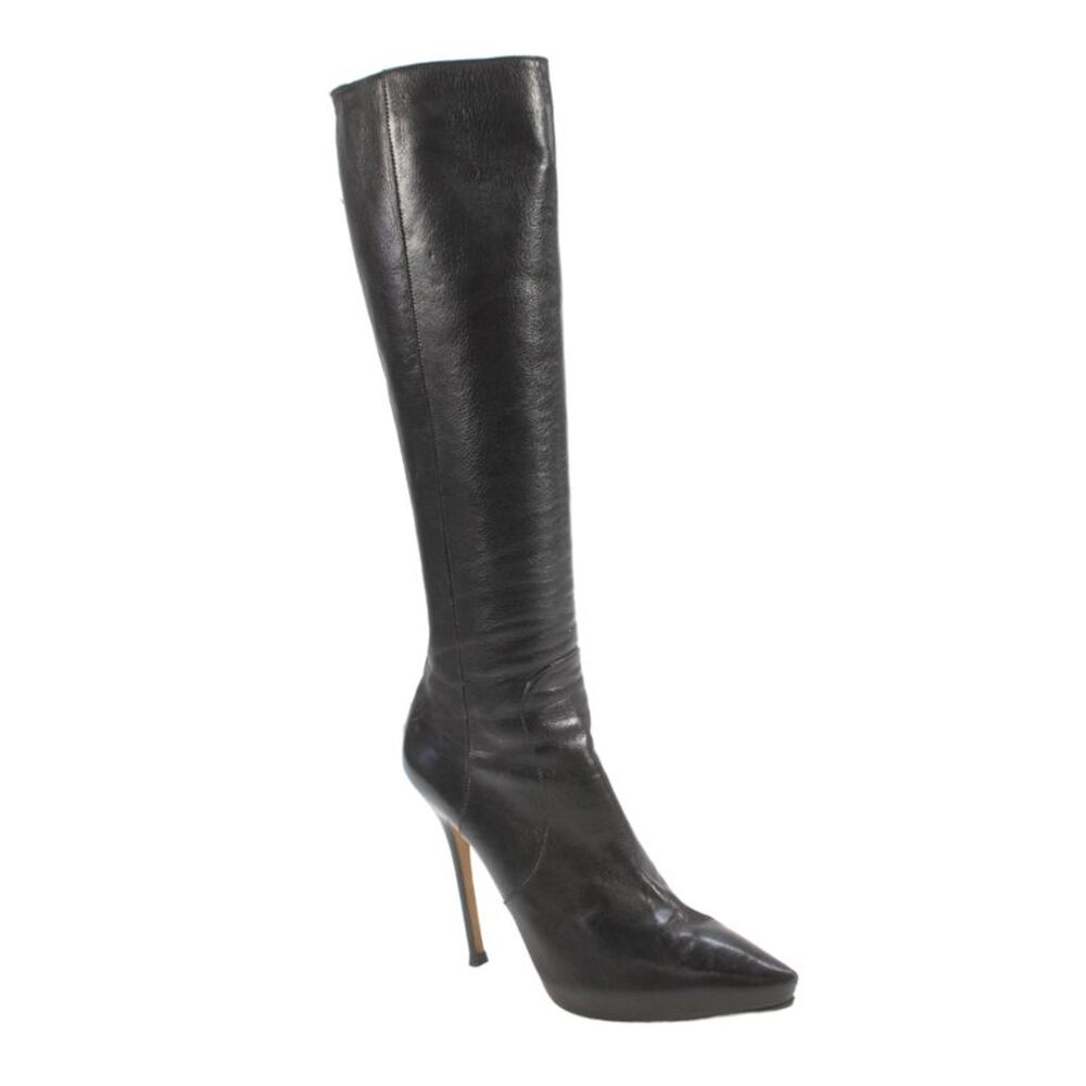 Jimmy Choo Womens Leather Zippered Stiletto Knee High Boots Black Size 7.5